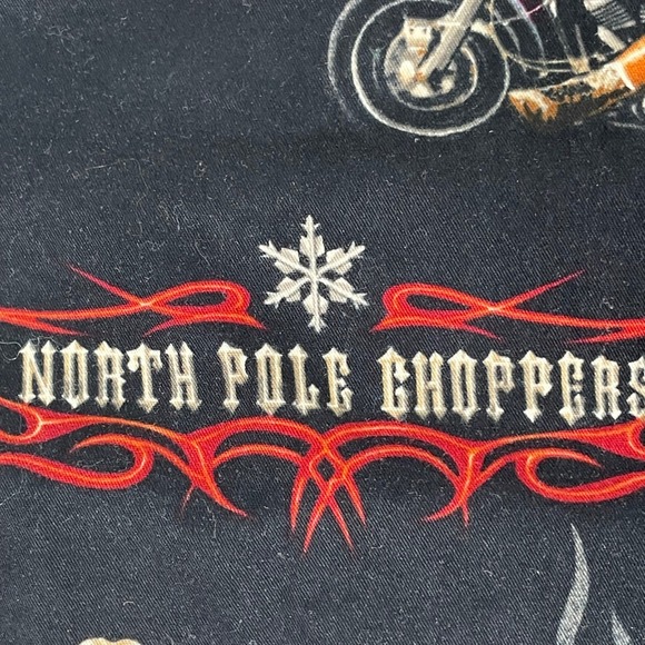 Mens Santa North Pole Choppers Motorcycle Graphic Button Up Shirt XL Long Sleeve - Picture 6 of 11
